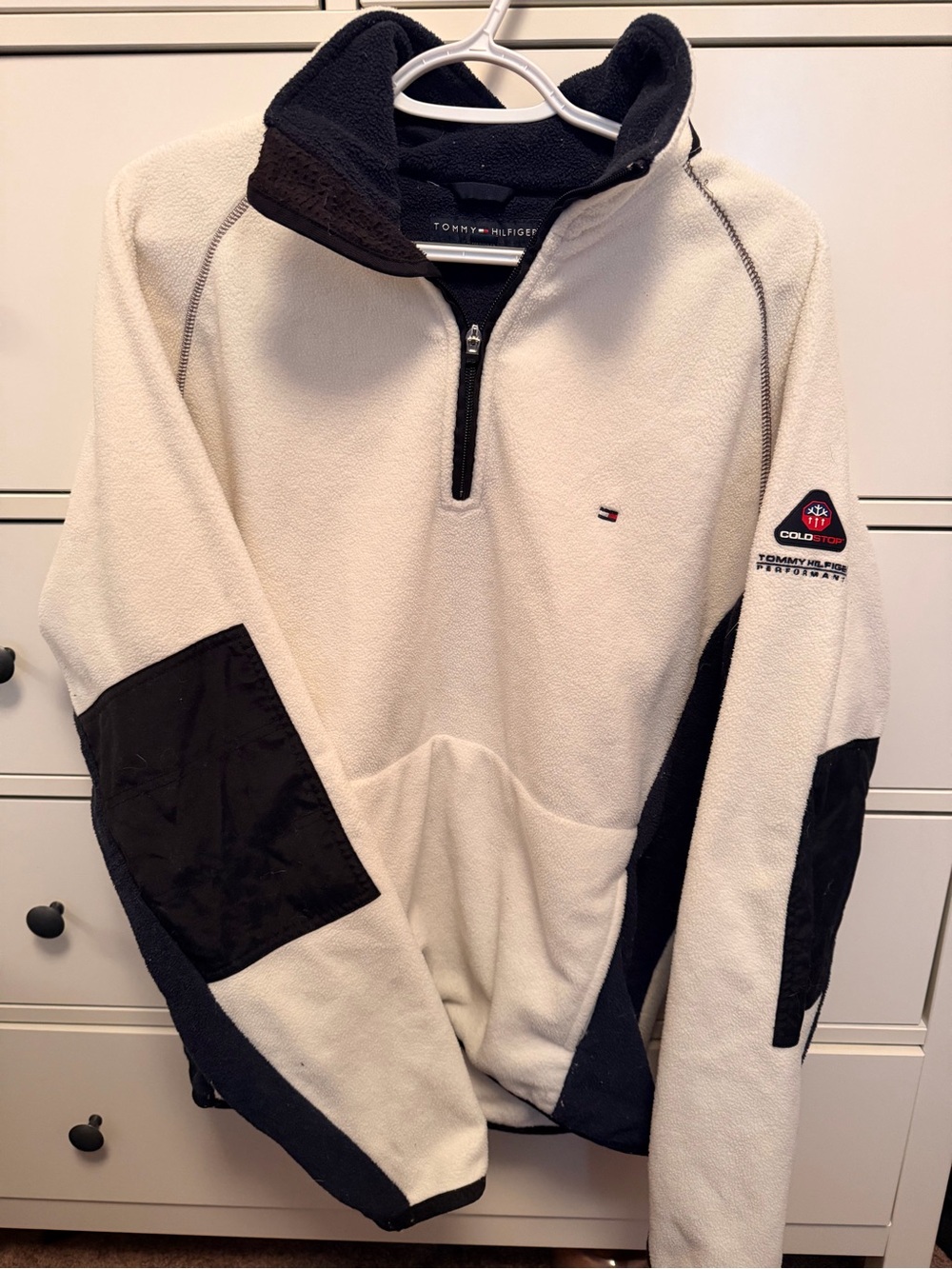 Tommy Hilfiger Cream and Black Quarter-Zip Fleece Pullover